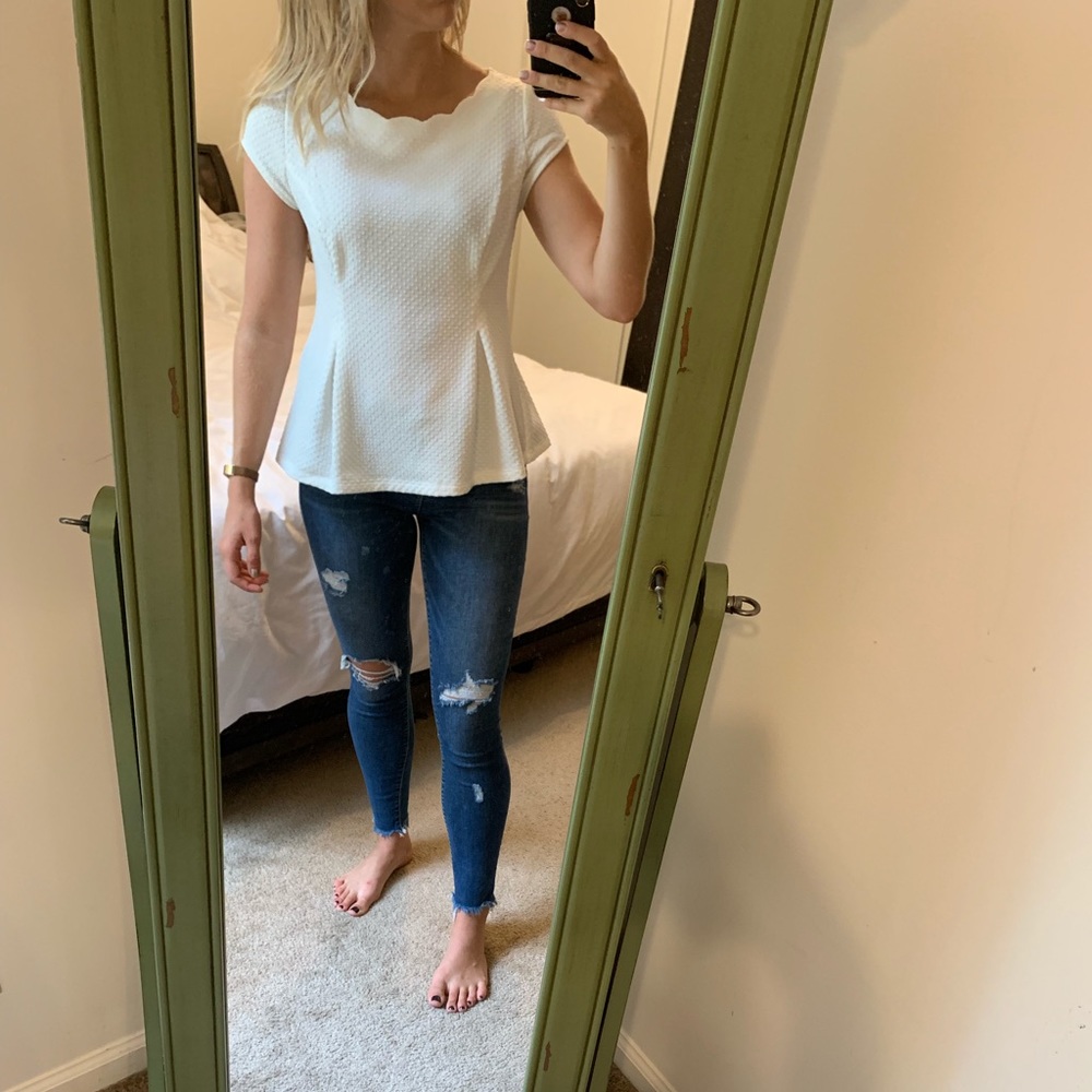 Elle Off White Polkadot Peplum Top size XS